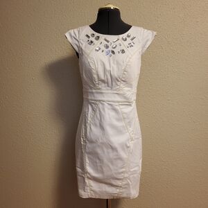 XOXO Open Back White Dress with Green Topstitching Size 9
